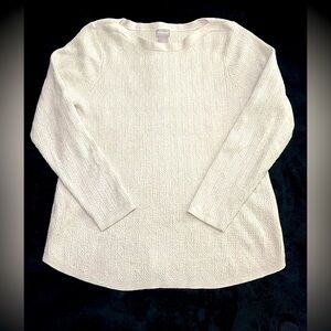 Chicos Cable Sweater, Ivory,Metallic Gold Textured, Bateau Neckline, Sz 2 (US L)